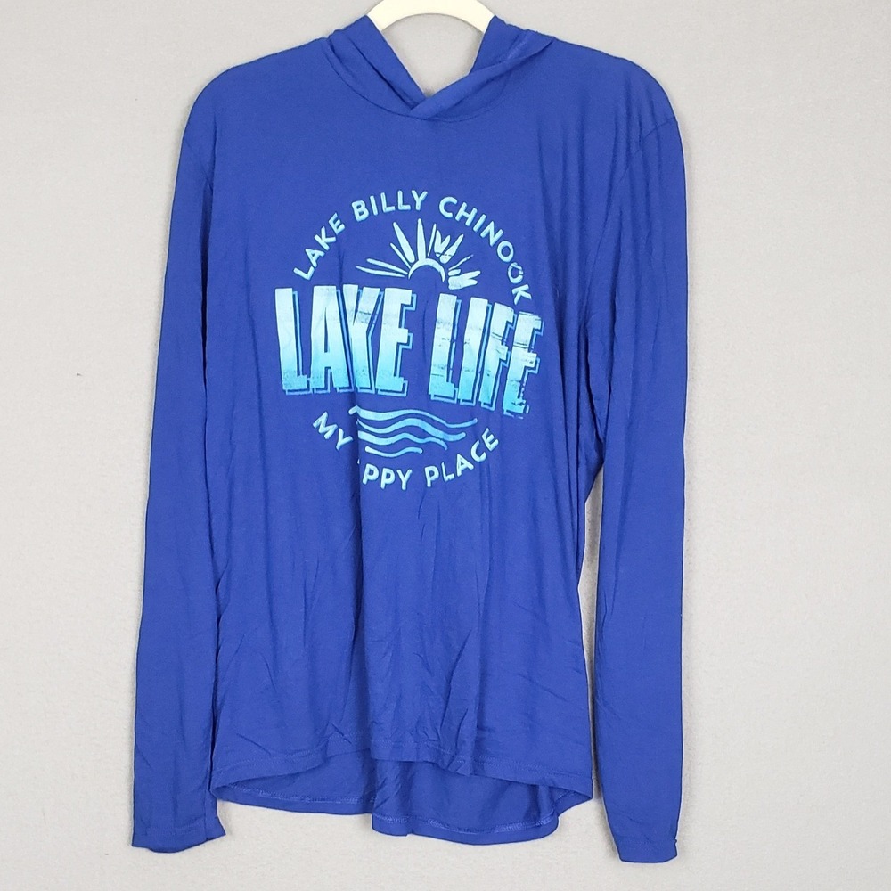 Lake Life Beach Hoodie Sweatshirt Blue Lightweight Lake Billy Chinook Size‎ L